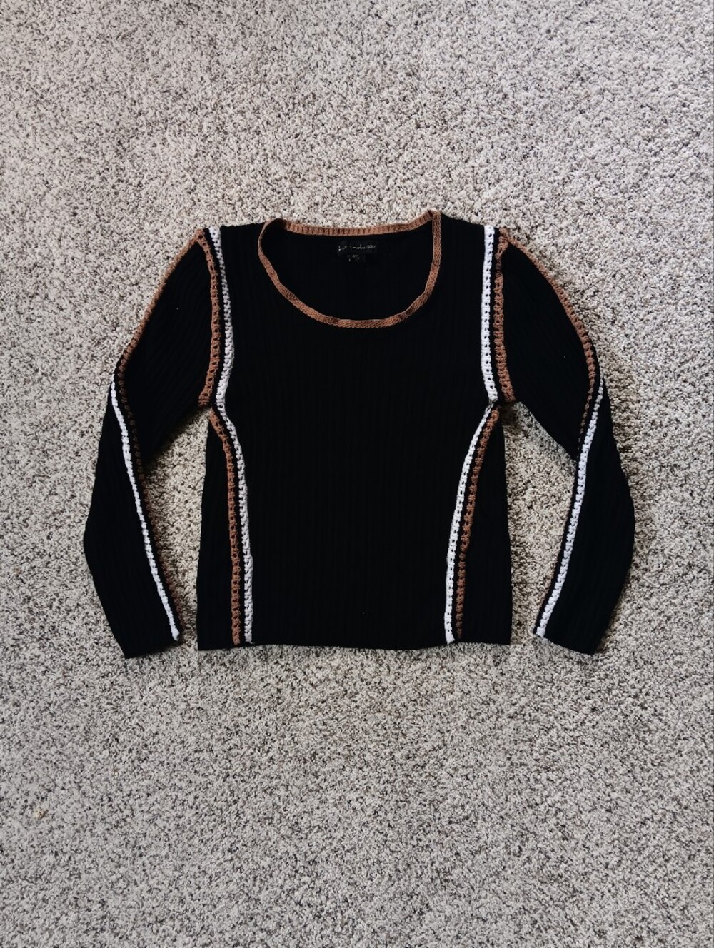 House Of Harlow 1960 Crochet Ribbed Black Cream Tan Sweater Large Fits Small